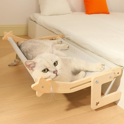 ordinarYone Sturdy Wooden Pet Window Perch With Removable Cushion Adjustable For Different Openings And Beds