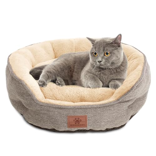 WINDRACING Cat Beds for Indoor Cats, Dog Bed for Small Dogs Breeds, Soft Kennel Bed, Comfy Durable Pet Sleeping Bed, Washable Roun Cat Bed & Non-Slip Bottom, Size 21" L x 18" W x 7" Th - color: Beige4, size: Medium