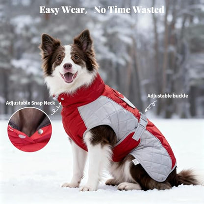 Dog Coat Dogs Jacket Waterproof Reflective Adjustable Dog-Winter Coats for Small/Medium/Large Dogs Dachshund Coat-(Red, XX-Large) - color: Red, size: Xx-large(chest 31~35in)