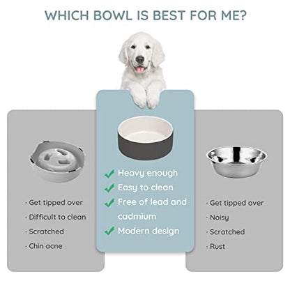 SPUNKYJUNKY 13.5OZ Ceramic Dog and Cat Bowl, Modern Cute Weighted Food Water Bowl for Replacement White-Grey (2 Pack) - color: White-grey, size: 1.7 CUPS × 2