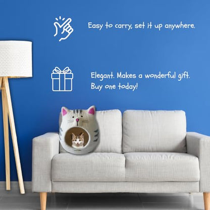 Premium Merino Wool Cat Cave Bed. Foldable, Eco-Friendly, Handmade Felt Kitten Bed and Covered Cat House (43x43cm). Hideaway Pod for Cats. Easy to Clean and Maintain. for Small to Large cat. - color: CatShape