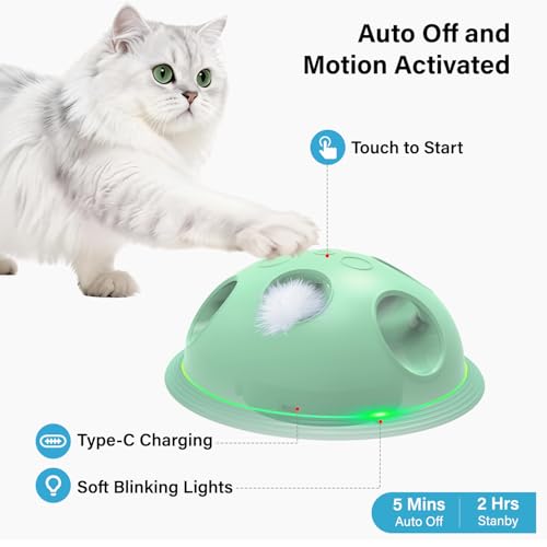 Pawingcat Automatic Cat String Toy 6 Holes Whack a Mole Cat Toy with Plush Running Cat Mouse Toy Hide and Seek Interactive Cat Toys for Indoor Cats（Green） - color: Green