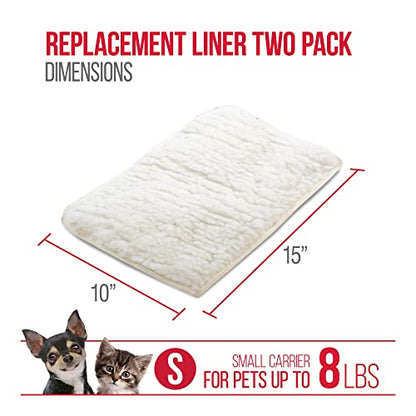 Sherpa Replacement Liners for Travel Pet Carriers - Soft Absorbent Dog Kennel Pad with Waterproof Backing, Machine Washable Dog Crate Pads, 14.5x9.75in - 2 Pack, White, Small - size: Small