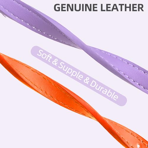 PUPTECK 2 PCS Soft Genuine Leather Cat Kitten Collar with Bells Adjustable for Girl Boy Cats Puppy - Orange, Purple - color: Orange&Purple