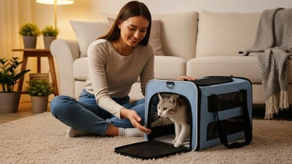 Cat Carrier Soft-Sided Travel Bag for Medium to Large Cats Over 15lbs, Small Dog Carrier Crate Top Entry Breathable Mesh Puppy 12 Pounds, Pet Rabbit Carrying Cage Kennel Collapsible Blue - color: Blue