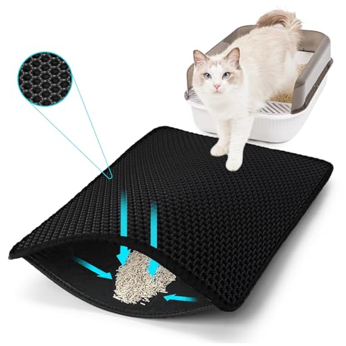 Cat Litter Mat, Kitty Litter Collector, Double Layered Honeycomb Design Waterproof, Anti Urine, Anti Slip, Easy to Clean, Limit Garbage (35"x24", Black) - color: Black, size: 24" x 35"