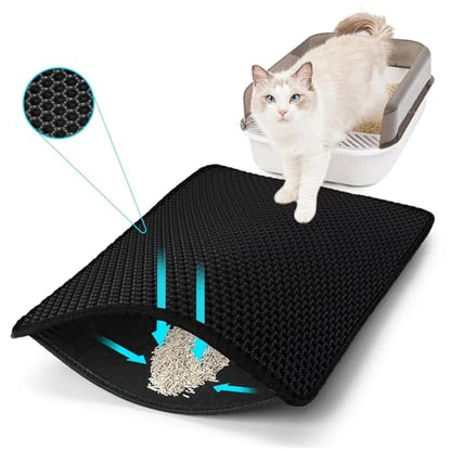 Cat Litter Mat, Kitty Litter Collector, Double Layered Honeycomb Design Waterproof, Anti Urine, Anti Slip, Easy to Clean, Limit Garbage (23"x14.5", Black) - color: Black, size: 23" x 14.5"