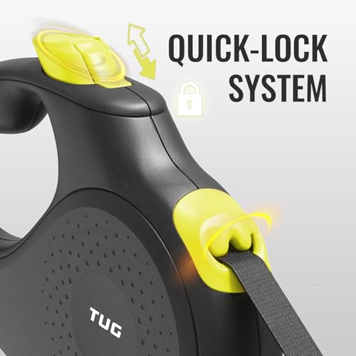 TUG 360° Tangle-Free Retractable Dog Leash | 16 ft Strong Nylon Tape (Medium, Black/Yellow) - color: Black/Yellow, size: Medium, 16 ft