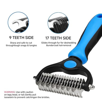 4 Pack Pet Grooming Kit - Deshedding Rake, Fine Tooth Comb, Grooming Gloves & Bath Brush for Dogs,Cats and Horses - Skin Friendly Deshedding Grooming Tool (Blue) - color: Grooming Rake Set