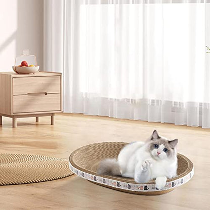 Cat Scratcher, High-Density Oval-Shaped Scratching Board, Water-Resistant and Durable Cardboard, Suitable for Medium to Large Breeds, Provides Firm and Cozy Resting Place - size: Medium