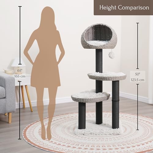 PetPals 4-Level Cat Tree with Recycled Paper Rope Baskets Beds and Removable Washable Curshions,Multi-Level Cat Climbing with Replaceable Paper Rope Scratching Posts (Black and Gray) - color: Black and Gray