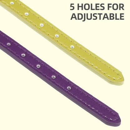 PUPTECK 2 PCS Soft Genuine Leather Cat Kitten Collar with Bells Adjustable for Girl Boy Cats Puppy - Yellow Green, Deep Purple - color: Yellow Green & Deep Purple