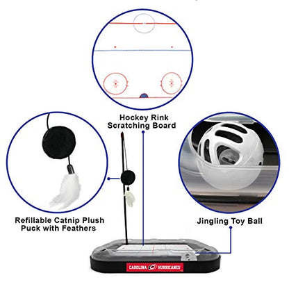 Pets First 5-in-1 NHL Carolina Hurricanes Hockey Field Cat Scratcher Toy with Interactive Cat Ball Bell in Tracks - color: Carolina Hurricanes
