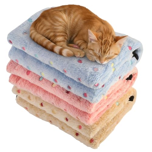 Three Piece Pet Blanket Set for Dogs Cats Soft Comfy Puppy and Kittens Bed Blanket Fluffy Fleece Pets Throw with Cute Patterns (Small 24x16 inch, Colored Dots) - color: Colored Dots, size: Small-24x16 inch