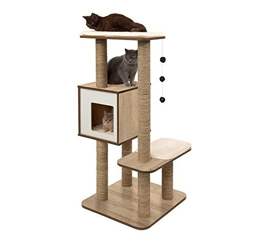 Vesper Cat Tree, High Base, Oak, 52063, 56 x 56 x 81.5 cm (22 x 22 x 32 in) - color: Oak