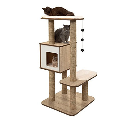Vesper Cat Tree, High Base, Oak, 52063, 56 x 56 x 81.5 cm (22 x 22 x 32 in) - color: Oak