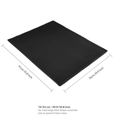 Large Cat Litter Mat, 29.9'' x 35.8''Inch, Double Layer Waterproof Proof Litter Box mat, Non-Slip Design, Easy to Clean, Black Cat Litter Trapping Mat - color: Black, size: 1 Count (Pack of 1)