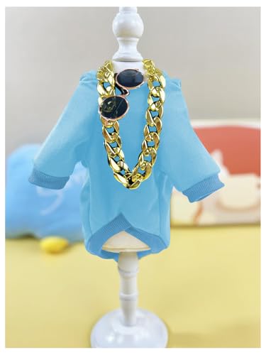 QWINEE 3Pcs Dog Hoodie Cat Apparel Dog Custume Set with Necklace and Sunglasses Pet Clothes for Puppy Small Medium Dogs Cats Light Blue X-Small - color: Light Blue, size: X-Small