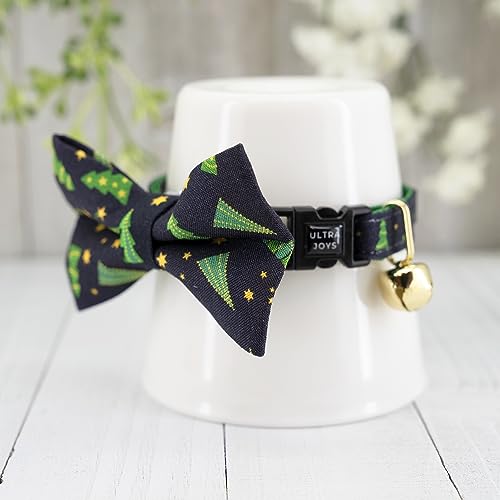 Ultra Joys Cat Collar - Breakaway with Bells, Bowtie & Christmas Tree Pattern - Small Kitten & Cat Collar - color: Christmas Tree-Bowtie Collar, size: Small