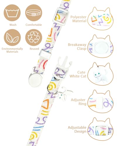 GoldTiger Graffiti Cat Collar with Breakaway and Cute Cat Charm，Adjustable Size 7.87~11.81 Inches for Medium to Small Cats (White) - color: White