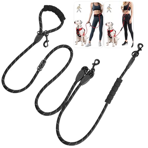 Cymiler Hands Free Dog Leash, 8 Ft Reflective Cross-Body Pet Rope Leashes with Sponge Handle, Heavy Duty Nylon, for Running, Hiking, Training, Waist Leash for Small Medium Large Dogs (Black) - color: Black