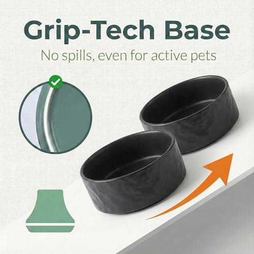 Ceramic Dog and Cat Bowl 2-Pack Non-Slip Weighted Food Water Set for Cats &Small Dogs 13.5OZ Black - color: Black – 2 Pack