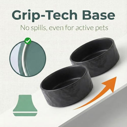 Ceramic Dog and Cat Bowl 2-Pack Non-Slip Weighted Food Water Set for Cats &Small Dogs 13.5OZ Black - color: Black – 2 Pack