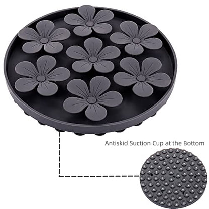 Slow Feeder,Cat Help Slow Down Eating Speed Cut Flower Silicone Rubber Cute Slow Feeder for Puppy/Cat/Dog - color: Gray