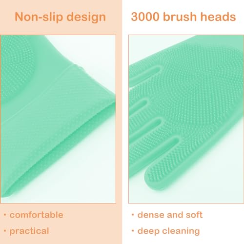Pet Grooming Gloves, Dog Bathing Gloves with High-Density Teeth, Heat Resistant Silicone Cat Hair Remover with Enhanced Five Finger Design, Bathing and Massaging for Dogs and Cats (Green) - color: Green