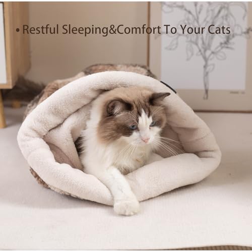 Cat Bed Cave Sleeping Bag, Pet Mat Warming Pad Sack for Cats and Small Dog,Burrowing Cozy Soft Comfortable Bed(for Small and Medium Cats) - color: khaki