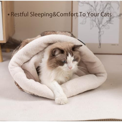 Cat Bed Cave Sleeping Bag, Pet Mat Warming Pad Sack for Cats and Small Dog,Burrowing Cozy Soft Comfortable Bed(for Small and Medium Cats) - color: khaki