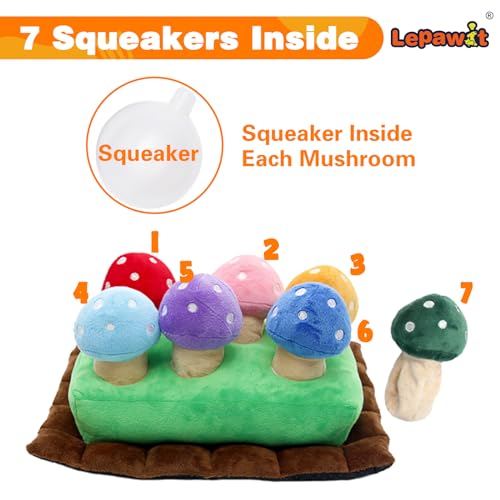 Hide and Seek Dog Toys, Squeaky Interactive Puzzle Dog Toys for Boredom and Stimulation, Dog Enrichment Toys for Small and Medium Dogs (Mushrooms, Pack of 7) - style: B-Mushrooms