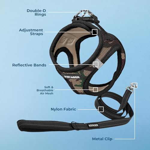 Best Pet Supplies Voyager Step-in Air All Weather Mesh Harness and Reflective Dog 5ft Leash Combo with Neoprene Handle, for Small, Medium and Large Breed Puppies - Set (Army Base), Medium - color: Harness Leash Bundle (Army/Black Trim), size: M (Chest: 16