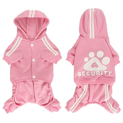 Dog Hoodie Security Clothes 4 Legs Jumpsuit Sweatshirt Hoodies Soft & Warm Dog Outfit Pullover Dog Winter Clothes Sweater for Small Medium Large Dogs Cats (Pink, Large) - color: Pink, size: Large