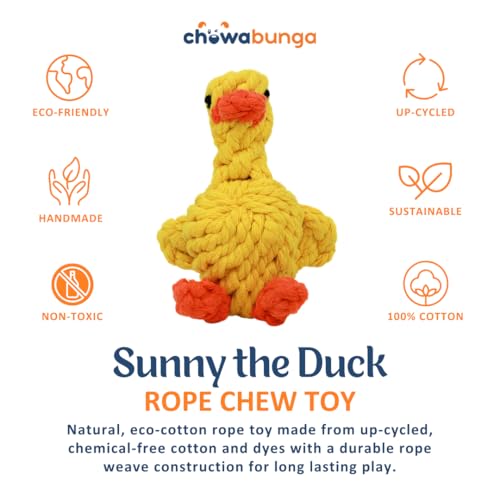 Sunny the Duck Dog Toy Yellow Duck Handmade Eco Cotton Rope Calming Dog Toy with Natural, Non-Toxic Dyes - Safe Toy for Dogs Small & Medium Breed