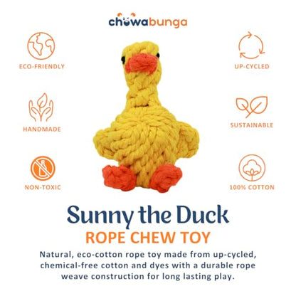 Sunny the Duck Dog Toy Yellow Duck Handmade Eco Cotton Rope Calming Dog Toy with Natural, Non-Toxic Dyes - Safe Toy for Dogs Small & Medium Breed