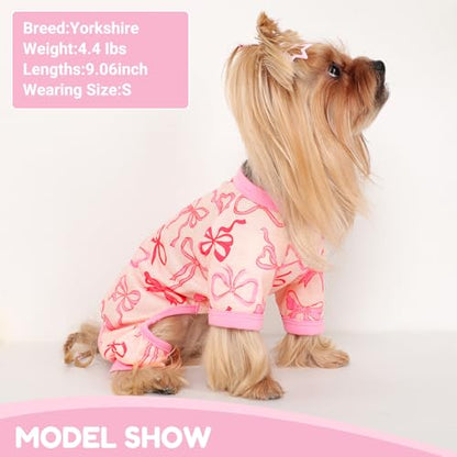 Dog Pajamas Small Sized Dogs Stretchable Summer Dog Clothes Pjs 4 Legs Girl Boy Cute Soft Puppy Outfits Doggie Cat Jammies Jumpsuit Sleeper for Pet (Bow Tie, Medium) - color: Bow Tie, size: Medium (Chest 15in )