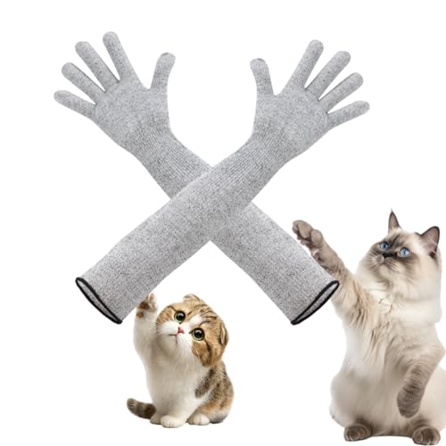 Pet Handling Gloves – 16" Extra-Long Cat Grooming Arm Sleeves, Anti-Scratch & Bite Resistant Protective Sleeves for Bathing & Nail Trimming (Gray)