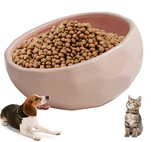 kathson 7'' Ceramic Slanted Dog Bowl Cat Food Water Bowls Dish Tilted 15° Pet Comfort Feeding Bowls Heavy Weighted Feeder for Wet or Dry Food (Pink) - color: Pink