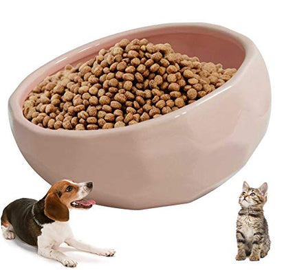kathson 7'' Ceramic Slanted Dog Bowl Cat Food Water Bowls Dish Tilted 15° Pet Comfort Feeding Bowls Heavy Weighted Feeder for Wet or Dry Food (Pink) - color: Pink