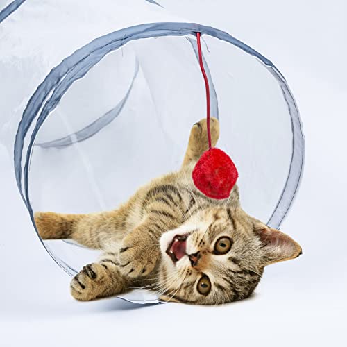 Sheldamy Cat Tunnel, 2-Way Cat Tunnels for Indoor Cats, Collapsible Cat Play Tunnel, Interactive Toy Maze Cat House with 1 Play Ball for Cats, Puppy, Kitty, Kitten, Rabbit (White & Grey) - color: 2 Way White & Grey