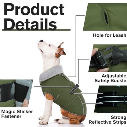 Lelepet Warm Dog Coat Reflective Fleece Vest Waterproof Dog Jacket with Adjustable Buckle Hook & Loop Windproof Cold Weather Coats for Small Medium Large Dogs, Army Green, S - color: Army Green, size: S