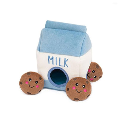 ZippyPaws Burrow- Interactive Dog & Puppy Toys for Boredom, Stimulating Pet Products to Keep them Busy, Hide & Seek Plush Puzzles, Squeaky Toy for Enrichment, For Small & Medium Dogs- Milk and Cookies - style: Milk & Cookies