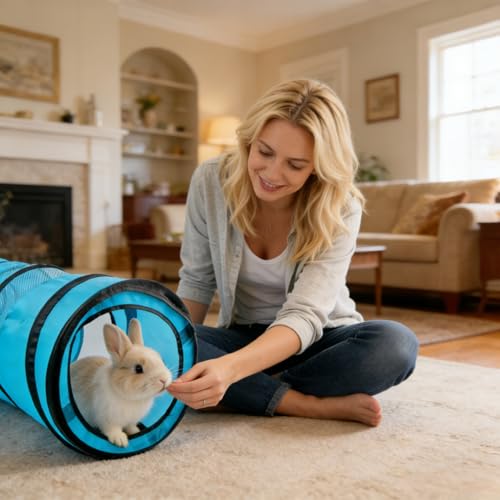 PAWISE Cat Tunnel for Indoor Cats, Collapsible Interactive Cat Toy Tube with Peek Hole, Foldable Pet Play Tent for Kittens Rabbits Small Animals, 10.5x34.5 Inches