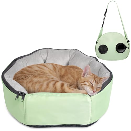 2-in-1 Pet Sling Carrier & Bed, Convertible Cat Travel Bag with Machine Washable Cover, Breathable Mesh & Hand-Washable Support Pad, Airline Approved for Cats & Small Dogs Up to 22lbs - color: G