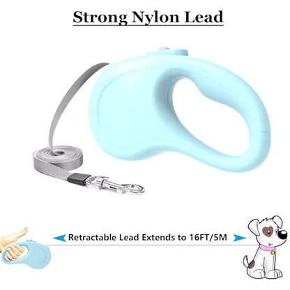 Retractable Dog Leash, 16Ft/5M Light Weight Retractable Leash for Small Medium Dogs/Cats Up to 50lbs, Strong Nylon Tape 360° Tangle-Free One-Hand Brake (Blue) - color: Blue