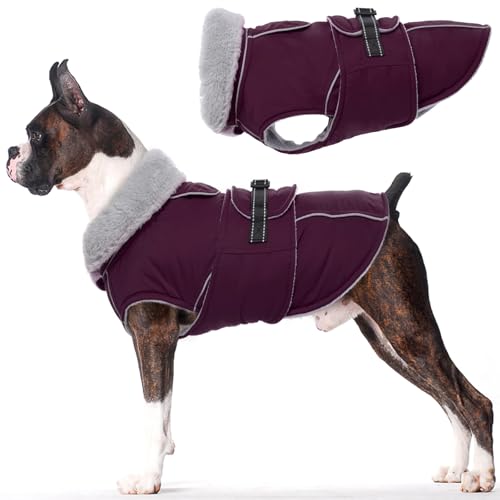Lelepet Warm Dog Coat Waterproof Dog Jacket for Small Dogs Reflective Fleece Vest with Adjustable Buckle Hook & Loop Windproof Cold Weather Coats for Small Medium Large Dogs, Dark Purple, S - color: Dark Purple, size: S
