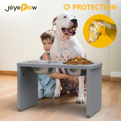 Elevated Dog Bowls, Bamboo Raised Dog Bowl for Large Dogs, with 2 Stainless Steel Bowls (13'' Tall-68oz Bowl, Grey) - color: Grey, size: X Large: 13'' Tall-68oz Bowl