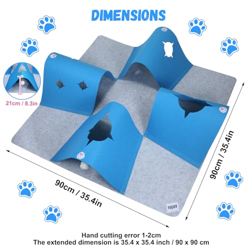 35.4" Large Interactive Felt Cat Activity Play Mat – Ripple Style Hide & Seek Tunnel with Hanging Ball, Foldable Snuffle Mat for Indoor Cats, Kittens, Rabbits, Small Pets, Blue - color: Grey-Blue