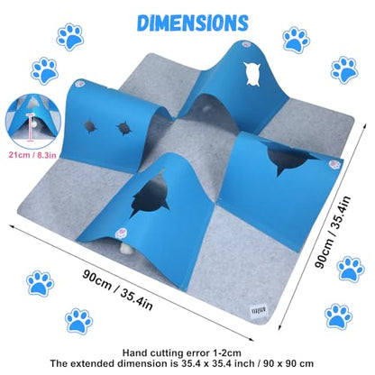 35.4" Large Interactive Felt Cat Activity Play Mat – Ripple Style Hide & Seek Tunnel with Hanging Ball, Foldable Snuffle Mat for Indoor Cats, Kittens, Rabbits, Small Pets, Blue - color: Grey-Blue